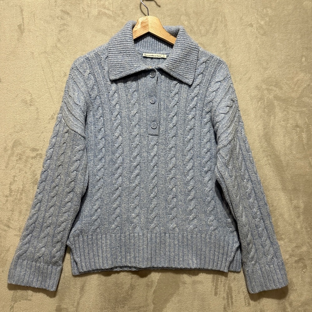 Abercrombie & Fitch Blue Cable Knit Button Collar Sweater Womens Small